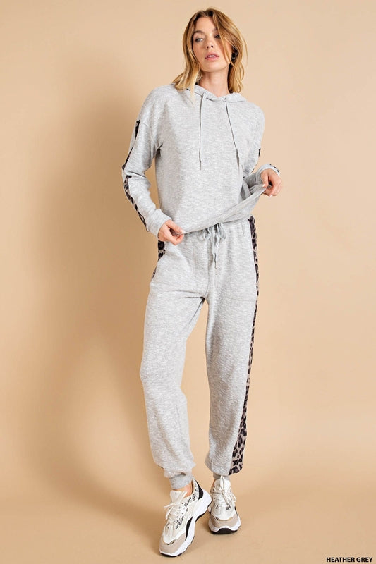 Kori Animal Print Stripe Hoodie - Heather Gray