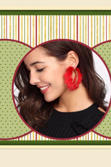 Faux Fur Pierced Hoop Earrings - Black/ Fuchsia/ Red