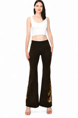 Dexterous / T-Party Mushroom Embroidered Yoga Pants - Brown