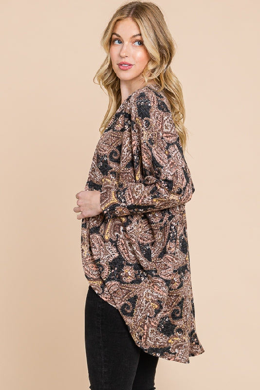 Paisley Dolman Sleeve Open Cardigan - Black Multi