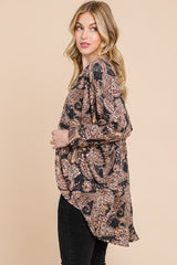 Paisley Dolman Sleeve Open Cardigan - Black Multi