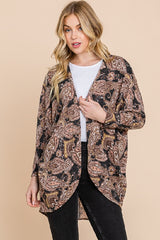 Paisley Dolman Sleeve Open Cardigan - Black Multi