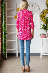 Fuchsia Floral Bulgari Knit Roll-Tab Sleeve Blouse