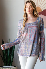 Catherine Vintage Patchwork Rib Knit Thumbhole Top