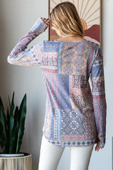 Catherine Vintage Patchwork Rib Knit Thumbhole Top