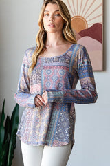 Catherine Vintage Patchwork Rib Knit Thumbhole Top