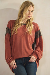Catherine Rust Ribbed Color Block Tunic Top