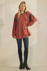 Catherine Rust Ribbed Color Block Tunic Top