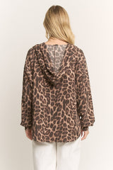 Taupe Brown Leopard Rib Knit Hoodie Top