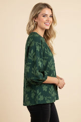 Plus Size Floral Textured Henley Blouse - Hunter Green