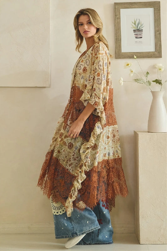 Oli & Hali Copper Patchwork Boho Kimono Duster