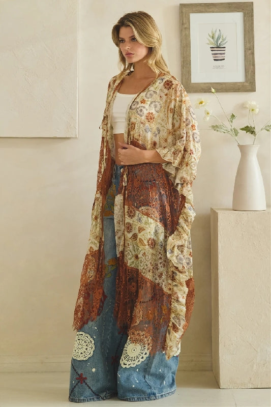 Oli & Hali Copper Patchwork Boho Kimono Duster