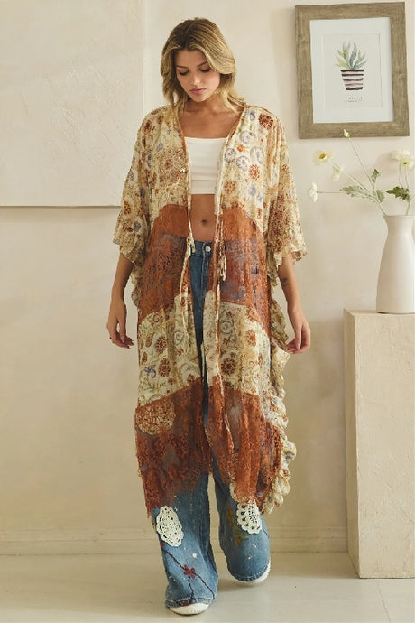 Oli & Hali Copper Patchwork Boho Kimono Duster