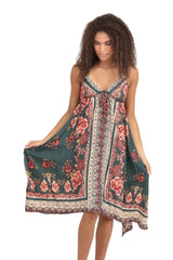 Angie Peasant Floral Handkerchief Dress - Olive