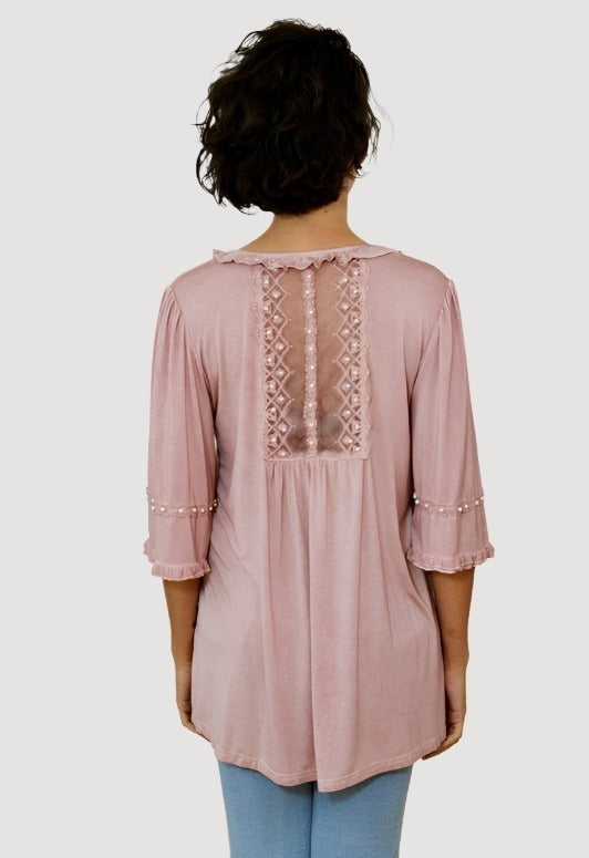 Ruffles and Pearls Blouse - Dusty Rose