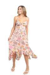 Angie Garden Delight Floral Midi Handkerchief Dress - Pink