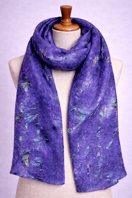 Merino Wool Silk Felt Upcycle Art Sari Scarf - Multiple Colors