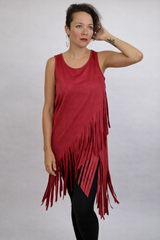 Mon Ami Faux Suede Hippie Fringe Top - Red