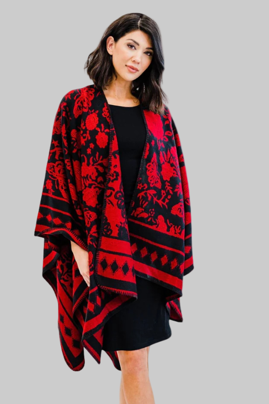 Ruggine Red Black Ruana Shawl Wrap