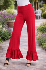 Double Ruffle Hem Soft Stretch Foldover Pants - Multiple Colors