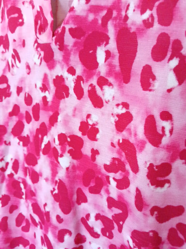Fuchsia Animal Print Bulgari Knit Roll-Tab Sleeve Tunic Blouse