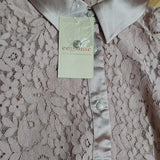 Eesome Floral Lace Tuxedo Blouse - Sheer Lace Pink Taupe