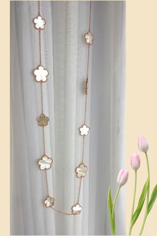 Clovers Chain 34" Long Necklace - Rose Gold