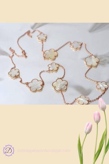 Clovers Chain 34" Long Necklace - Rose Gold