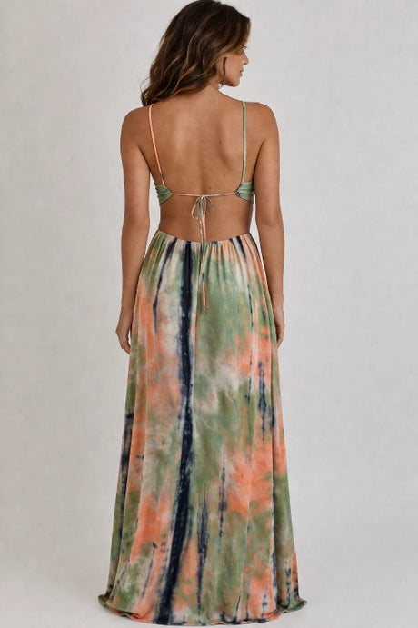 Bear Dance Open Back Maxi Dress Tie Dye Small