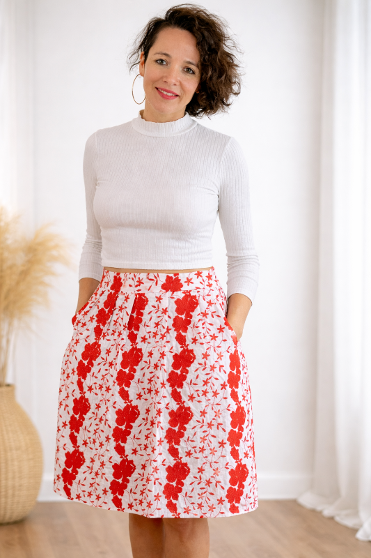Ellison Red Floral Embroidered Cottage Core Skirt