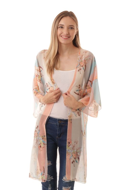 Colorblock Floral Cow Skull Long Kimono