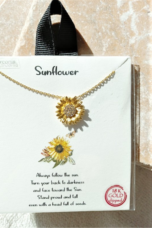 Sunflower CZ Charm Gift Necklace - Gold