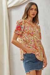 Savanna Jane Paisley & Embroidery Flower Blouse - Ivory Multi