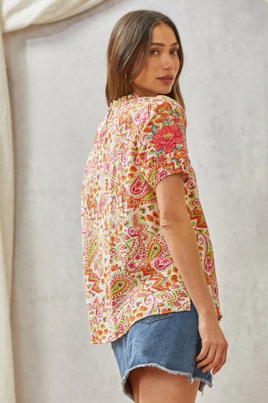 Savanna Jane Paisley & Embroidery Flower Blouse - Ivory Multi