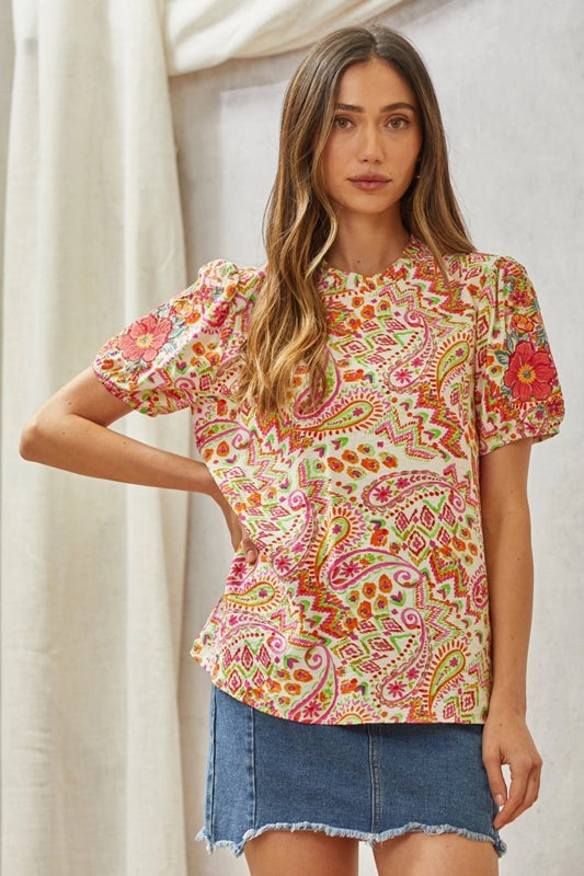 Savanna Jane Paisley & Embroidery Flower Blouse - Ivory Multi