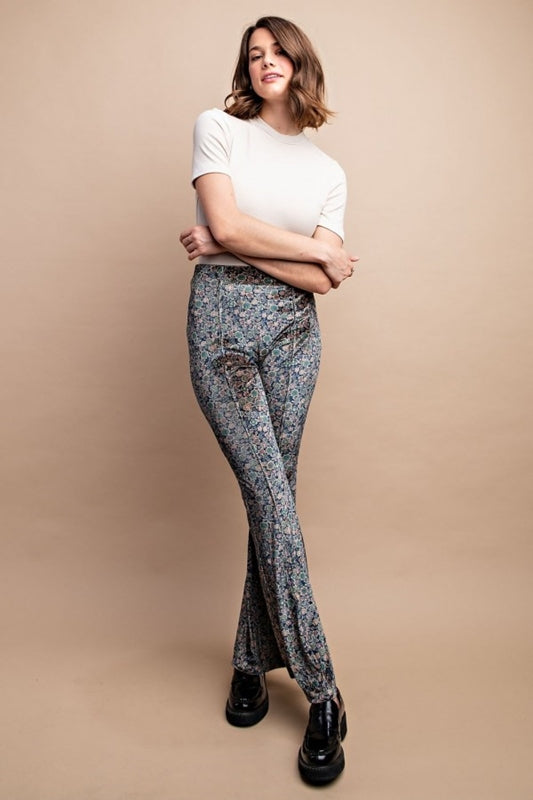 Gigio Ditsy Floral Velvet Pants - Midnight Blue