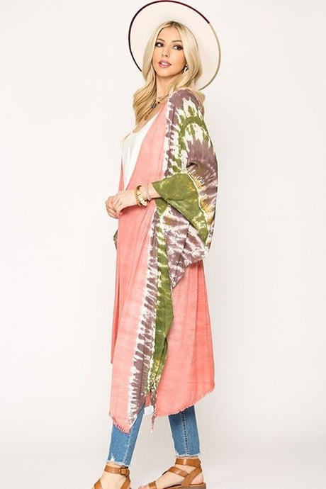 Gigio Tie Dye Kimono - Coral