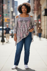 Poliana Plus Ethnic Print Sublimation Top - Lilac/Gray