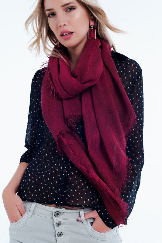 Vintage Fringe Scarf – Soft Modal Wrap (Maroon)