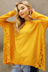 Side Lace Soft Sweater Top - Mustard