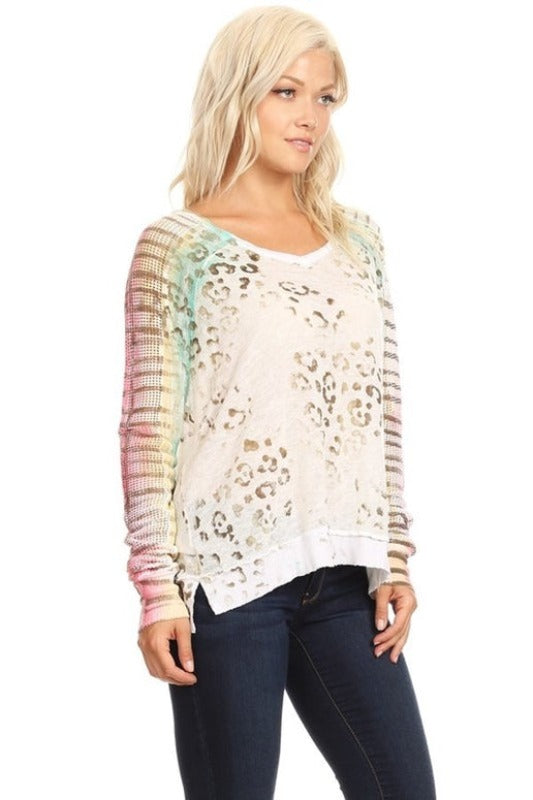 T-Party Neon Rainbow Fishnet Art Dye Animal Knit Top