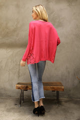 Side Lace Soft Sweater Top - Watermelon