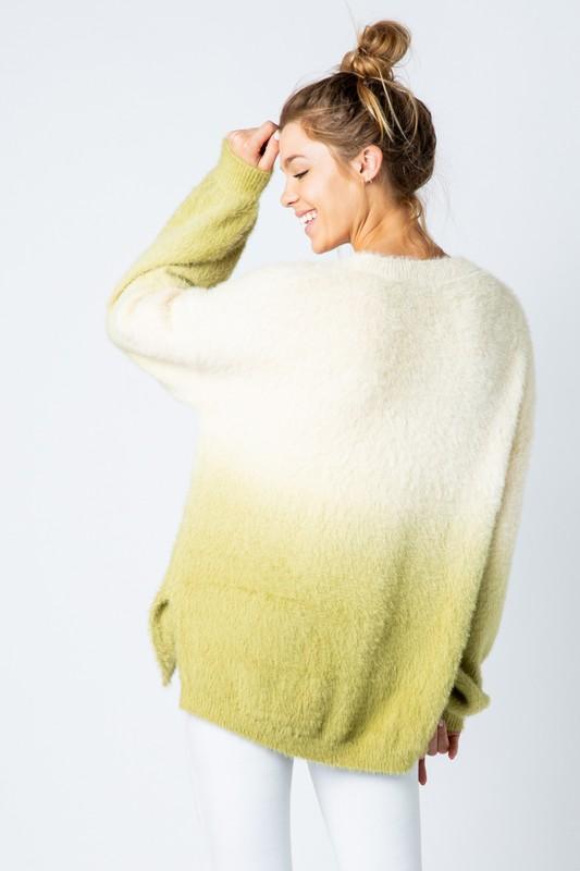 &Merci Dip Dye Furry Sweater Top - Custard/Green