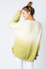 &Merci Dip Dye Furry Oversize Sweater Top - Custard/Green