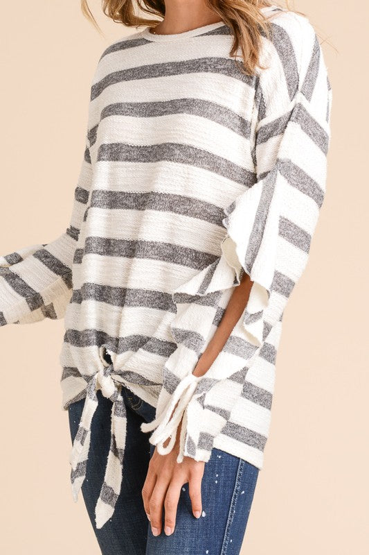 Doe & Rae Flutter Sleeve Stripe Top - 2 Colors
