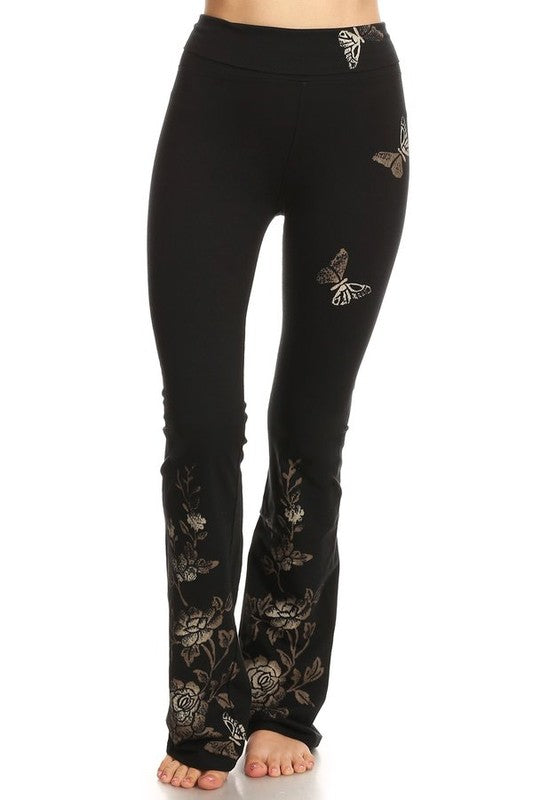 T-Party Butterfly Floral Flare Pants - Black – Debra's Passion