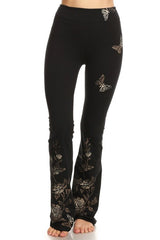 T-Party Butterfly Floral Flare Pants - Black
