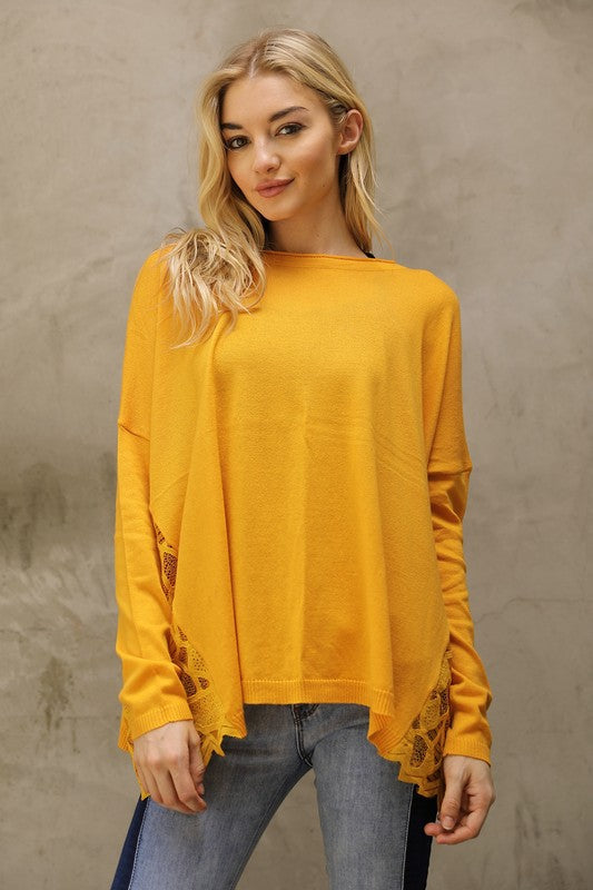 Side Lace Soft Sweater Top - Mustard