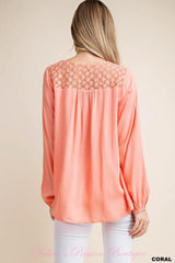 Kori Lace Yoke Blouse - Coral or Melon