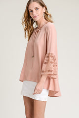 Doe & Rae Crochet Bell Sleeve Blouse